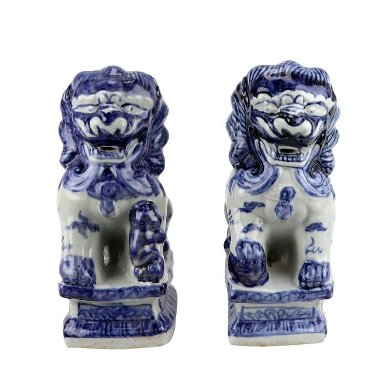 景德镇陶瓷器青花雕塑狮子狗摆件青白釉对狮样板房软装家居装饰品