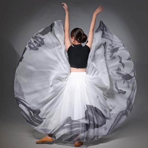 高档儿童民族现风水墨古典舞服装半长练长裙代舞习表演服装大摆格