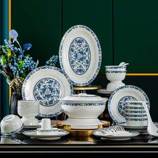 餐具套装景德镇陶瓷 家用骨瓷青花瓷大碗碟中碗盘套装 礼品批发