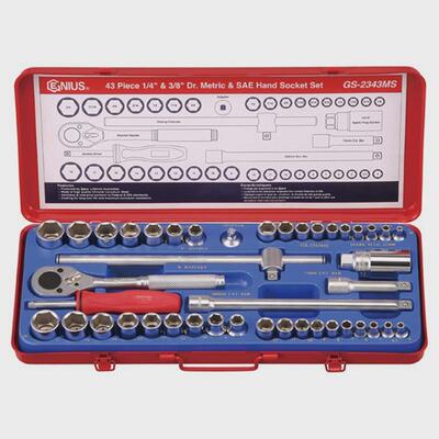 天赋GENIUS工具43件套公英制混合套筒扳手组1/4 3/8系列GS-2343MS