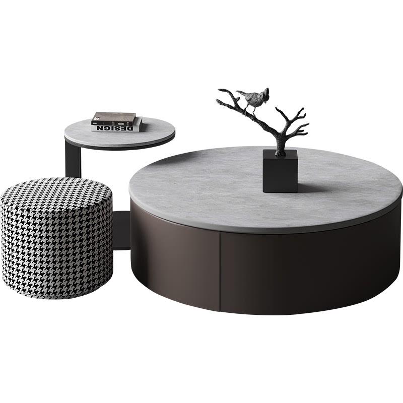 意式岩板茶几电视柜组合北欧圆形大小户型轻奢风现代简约储物茶桌