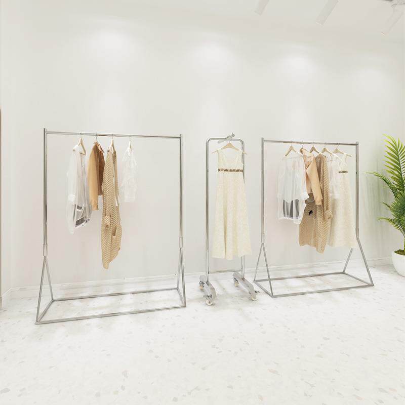 不锈钢落地式展示架女装店创意架子银色陈列挂衣杆童装专用货架