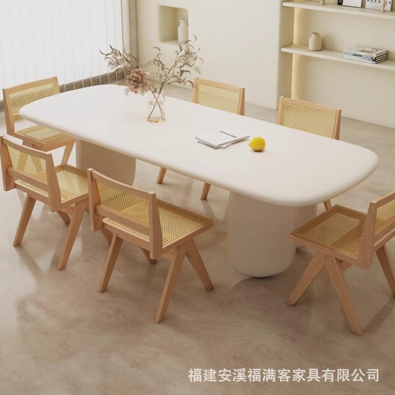奶油风去客厅化大长书桌餐桌茶桌一体两用法式长条双人学习桌家用