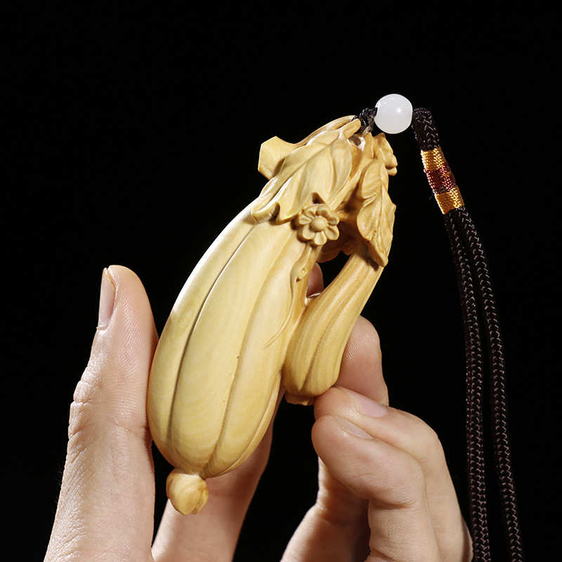 小叶黄杨木雕木质家居装饰品汽车挂件丝瓜摆件工艺品手把件顶呱呱