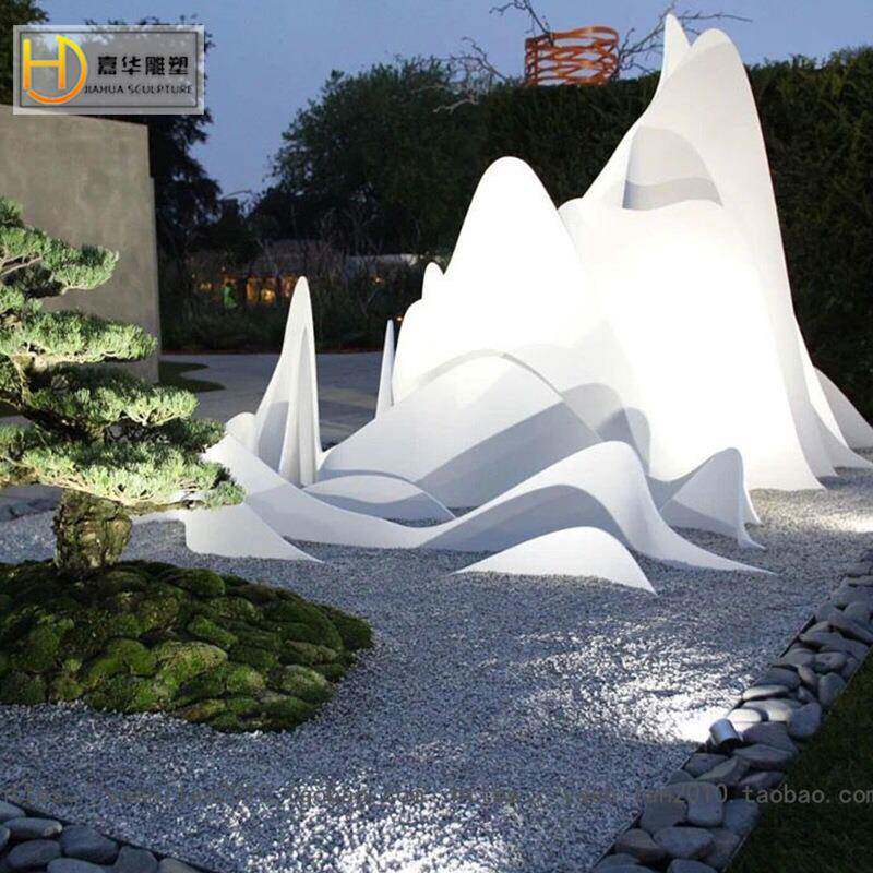 不锈钢抽象镜面片片假山石雕塑别墅门口层叠假山景观装饰摆件制作