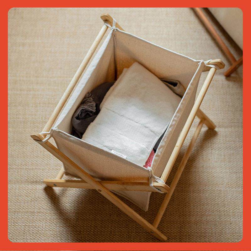 ∞掬涵实木可折叠式布艺家用脏衣篓洗衣篮卧室浴室衣物收纳筐脏