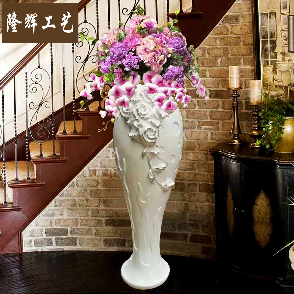 绢花氧化镁花瓶白色大号批发树脂新款陶瓷花插客厅欧式大落地工艺