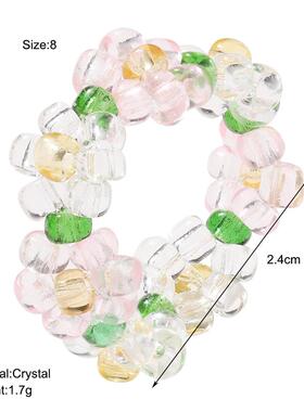 Elastic crystal bead ring flower ring female color彩色戒指