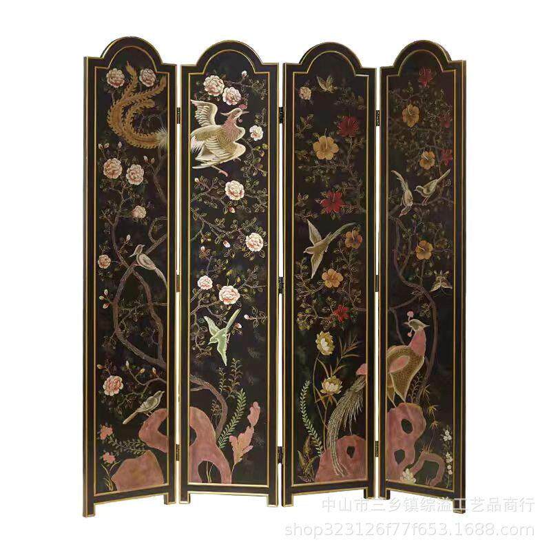 凤凰花开屏风端漆画隔断入户玄关手绘奢华客厅欧美风格折叠屏风