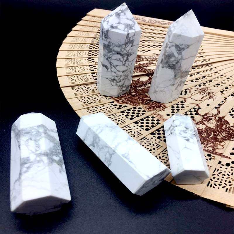 供应天然水晶柱水晶柱白松石六棱柱白松石原石摆件热销