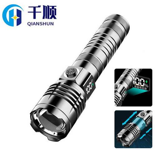 跨境液晶数字电显手电筒快充铝合金远射激光炮便携户外照明电筒批