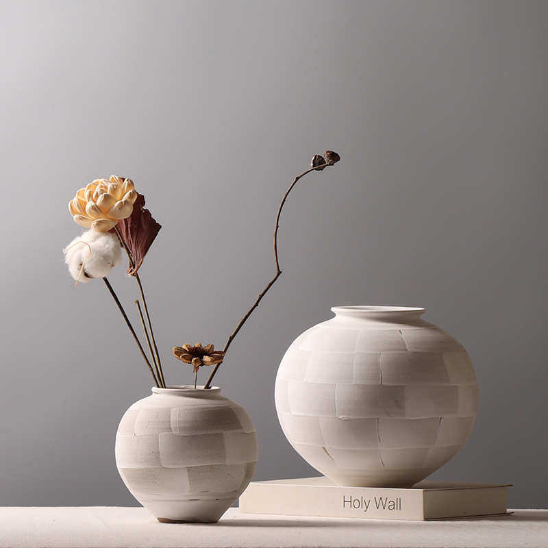 粉手插花泥花瓶摆件陶创意作 造景装饰品陶罐日式摆件民宿罐子引