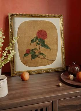 法式复古山茶花客花厅玄关装饰画新式中国风厅ZLZ书餐房红色卉中