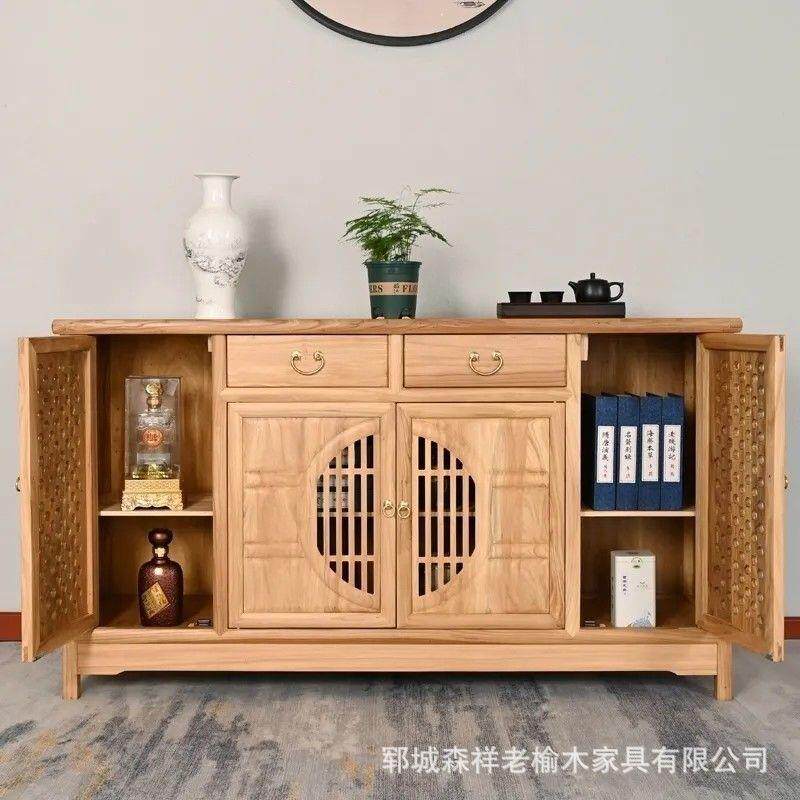 现代简约老榆木餐边柜家用靠墙储物柜新中式抽屉柜长方形置物柜