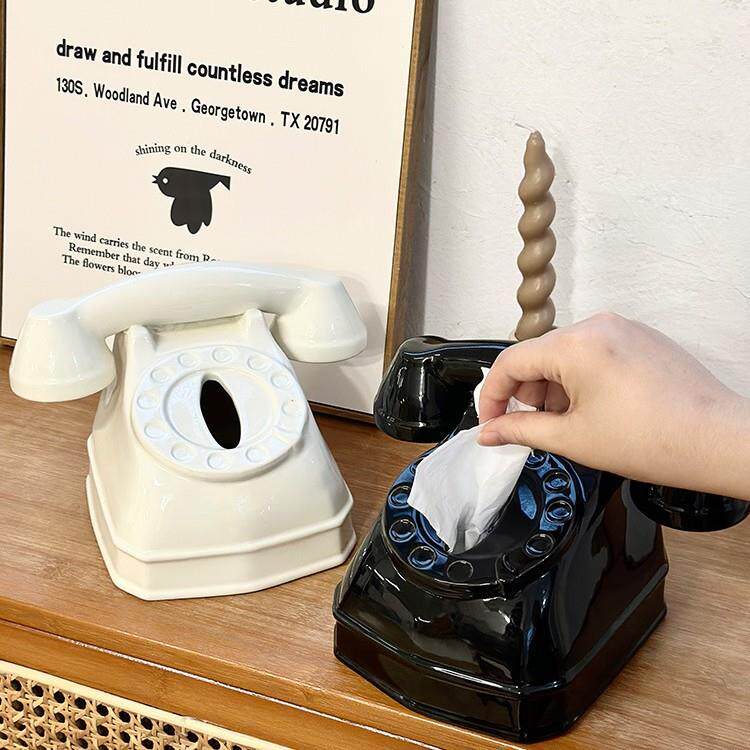 厂家直销复古电话纸巾盒茶几客厅餐巾抽纸盒高档卡通桌面陶瓷摆件