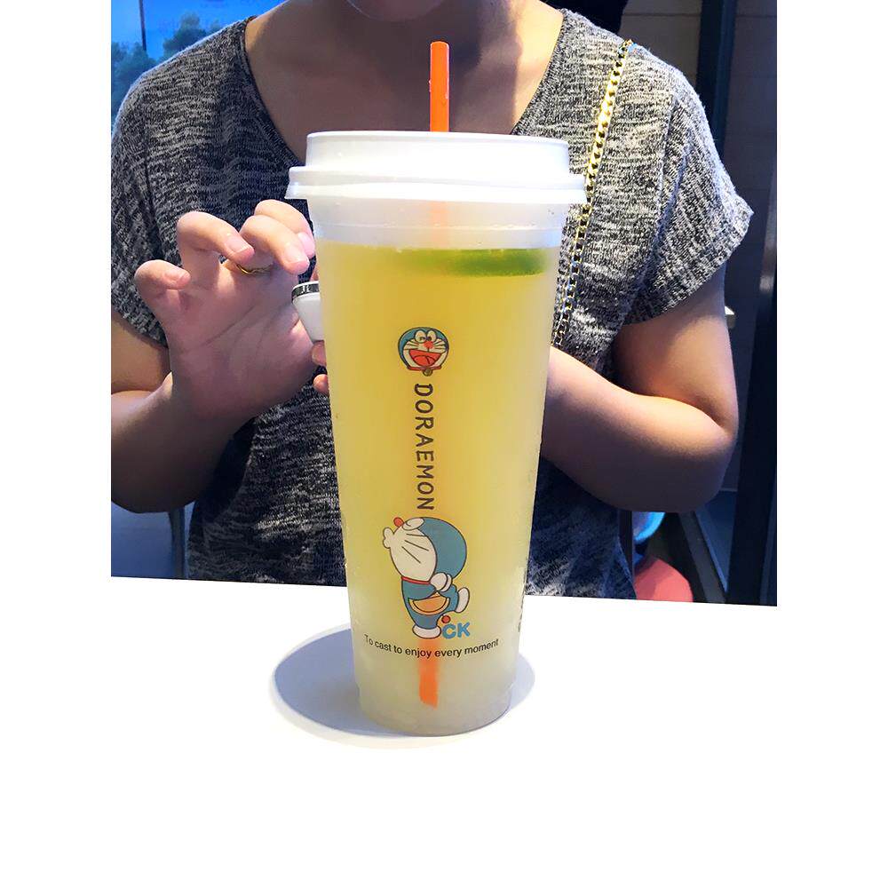 90蓝胖加厚奶茶杯子商用 一次性塑料带盖冷饮果汁外卖打包杯700ml