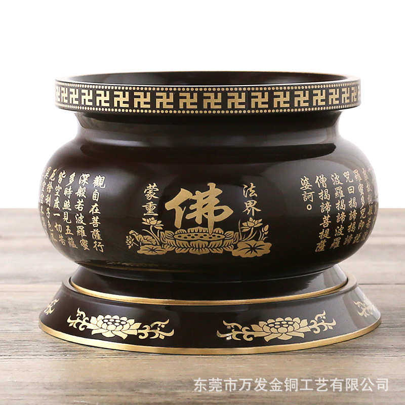 铜莲花炉心经仿古八吉祥炉寺院家用用品佛具黄铜香炉