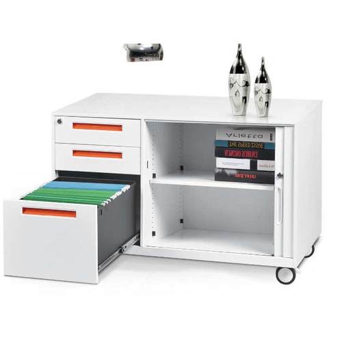 鱼之乐厂家直供活动卷门放置打印机办公桌边钢制加厚矮柜