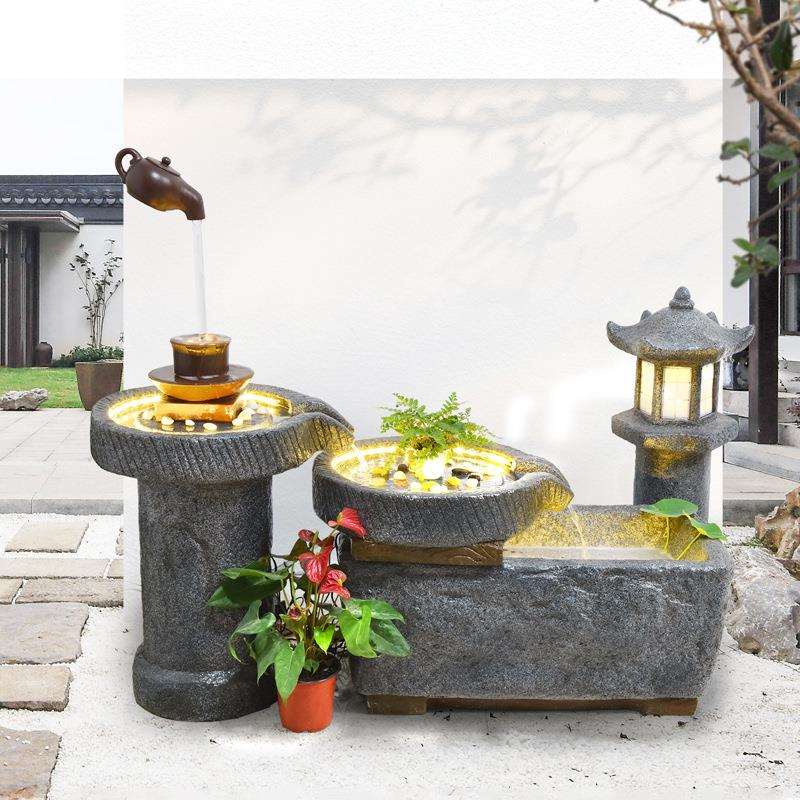 日式假山流水喷泉加湿器阳台鱼池造景观庭院花园别墅布置摆件招财