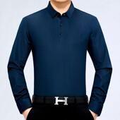 新桑蚕丝款 翻烫领体恤衫 长袖 P爸男士 中青年爸免上衣 恤5858 春秋季