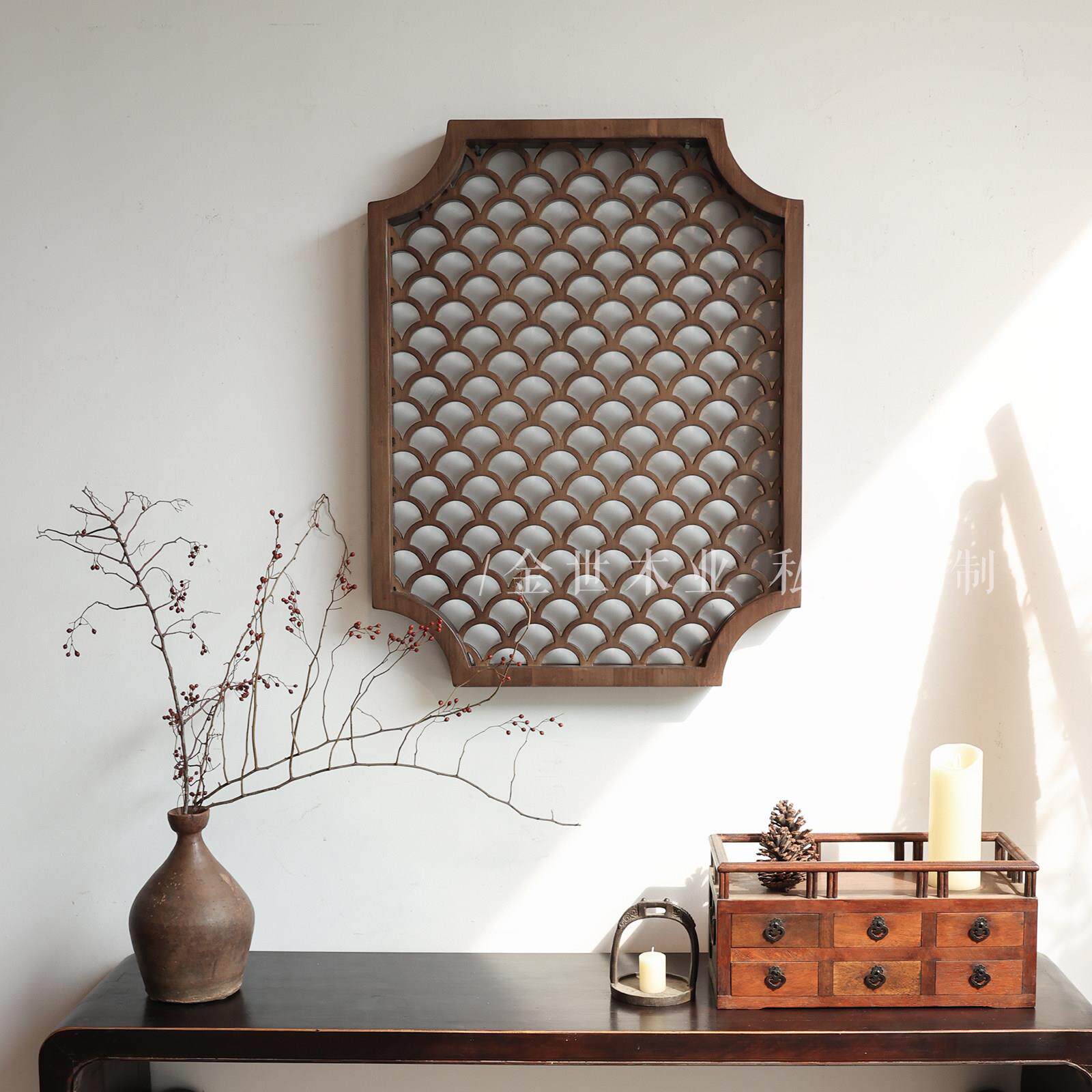 八角鱼鳞窗｜宋式美学花窗装饰中式覆古镂空雕花窗櫺挂件彷古做旧