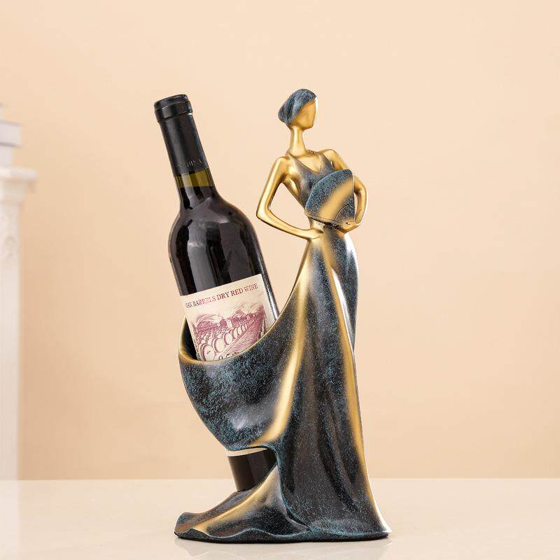 欧式轻奢扇子美女酒架树脂摆件家居客厅酒柜酒店大堂餐桌摆设