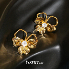 Boonee alus原创设计法式浪漫复古花瓣宝石耳钉耳饰女