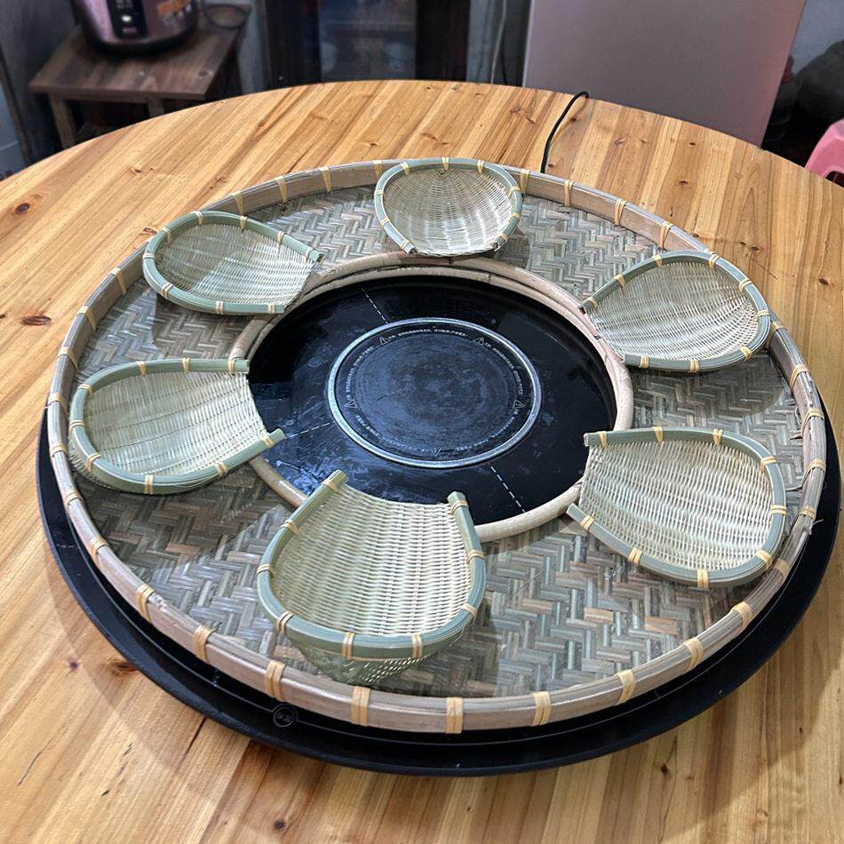 打火锅簸箕圆形火锅竹菜盘竹编筲箕餐桌空心竹盘创意餐具特色菜盘