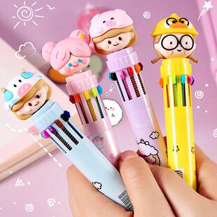 多色圆珠笔彩色按动十色圆珠笔中性笔多种颜色做笔记手账专用小学生按压式多功能合一水笔学生奖品奖励文具