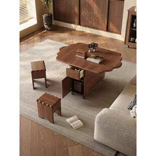 可折叠移动边几小推车客厅沙发边柜置物柜实木茶几收纳柜侧边柜