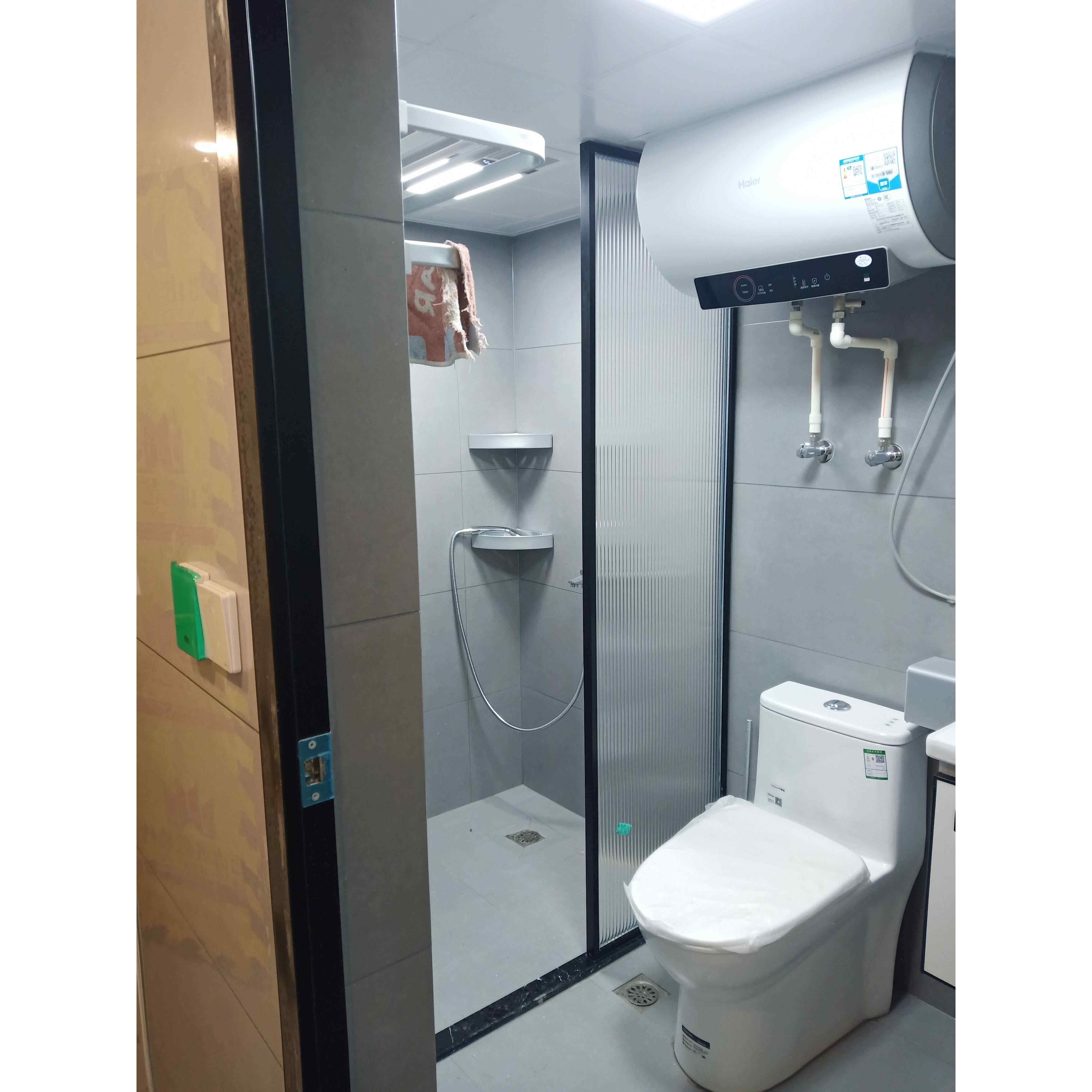 玻璃屏风隔断挡水玻璃屏材料铝合金黑色极窄玻璃框