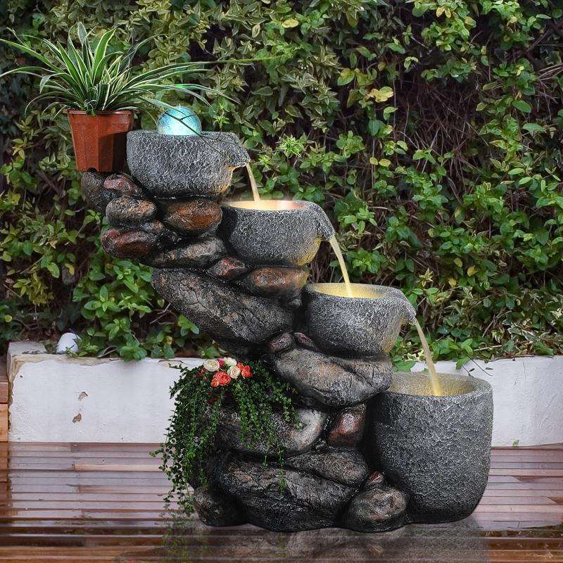 水缸假山流水喷泉小型鱼池阳台户外花园布置招财庭院循环造景摆件