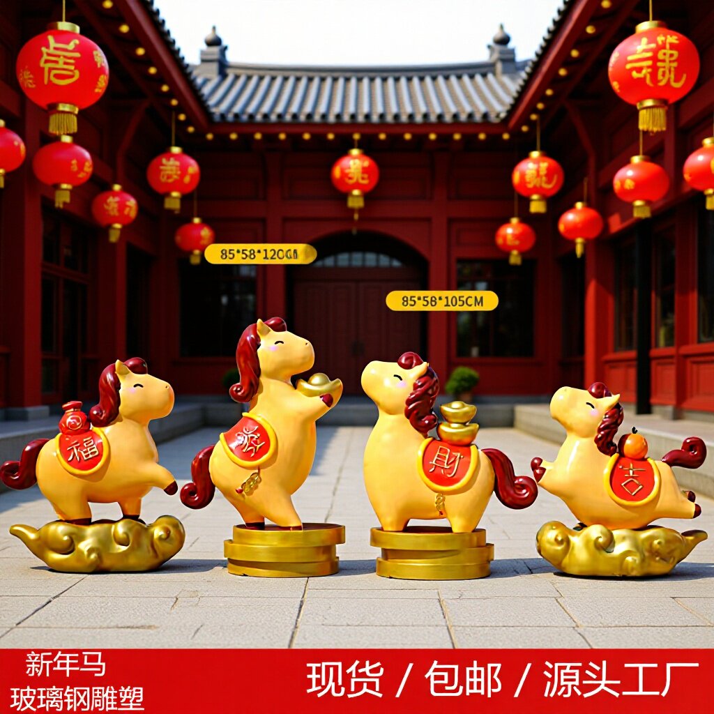 新年生肖马玻璃钢落地招财摆件