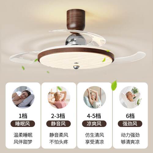 中古风卧室风扇一体灯静音隐形全光谱护眼清凉房间餐厅风扇灯具