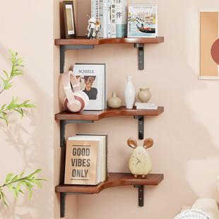 实木墙角置物架厨房墙上90度拐角书架隔板悬空搁板墙面转角置物板