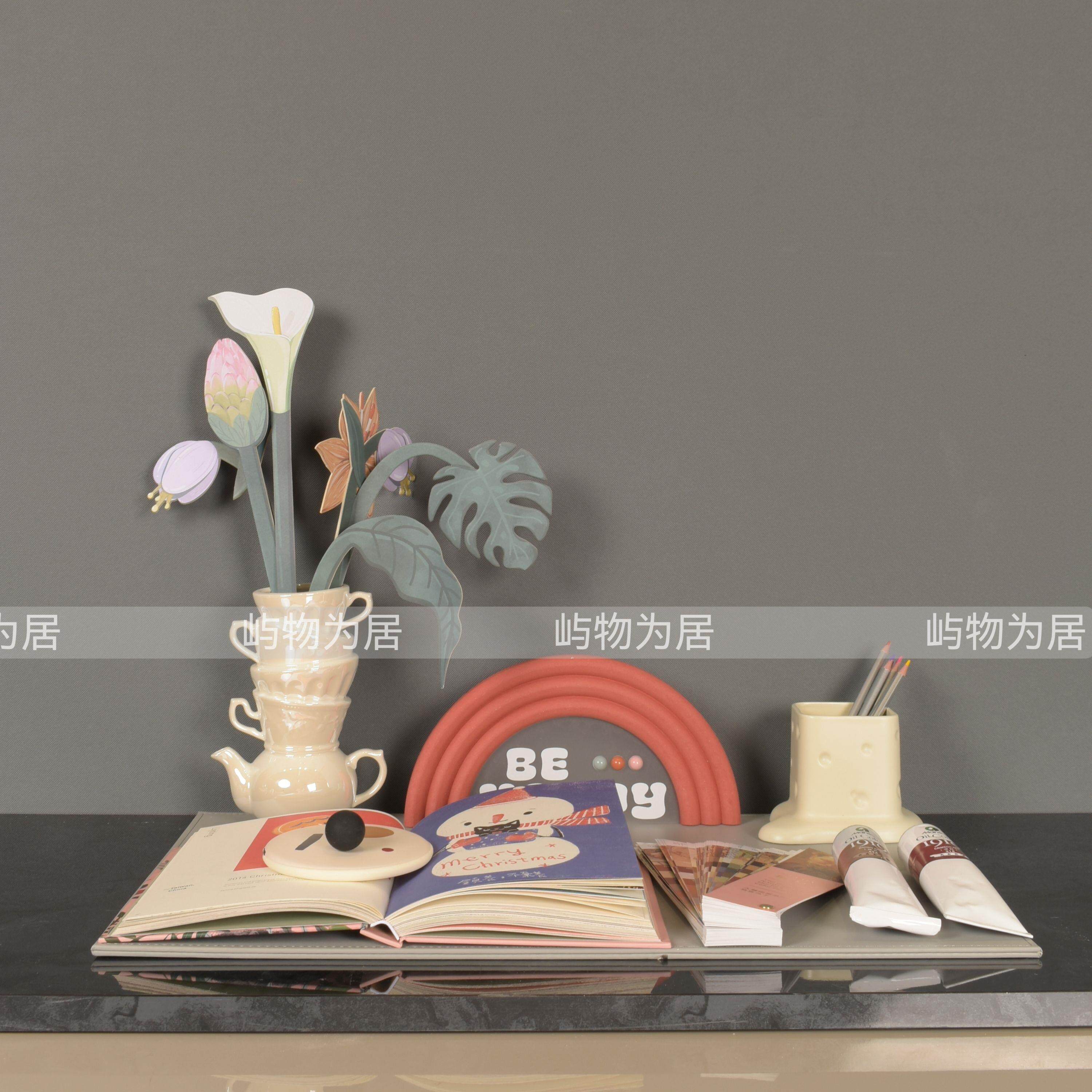 屿物为居 样板间售楼处书房绘画画饰品儿童房女孩房书桌软装摆件