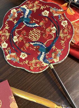 荷塘月韵古扇斋 古风汉服绣花团扇 重工机绣 晨袍 喜扇 喜结连理