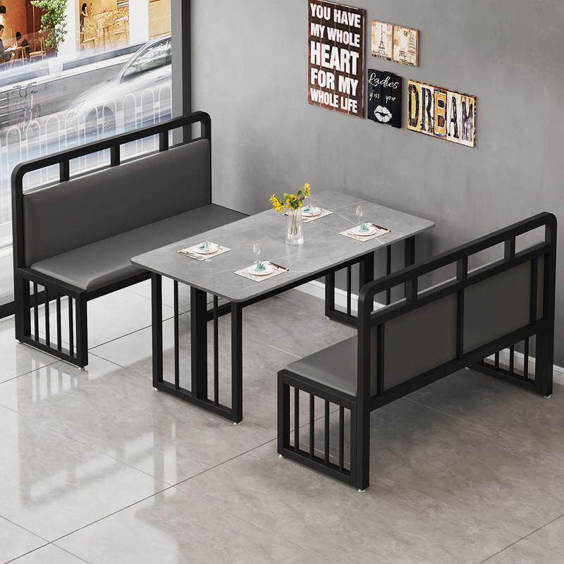 饭厅卡座沙发烧烤小吃店商用餐桌椅组合靠墙长桌凳铁艺卡座岩板桌