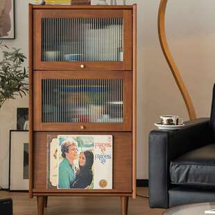 北欧实木书柜客厅家用落地收纳多功能杂志柜书房卧室复古储物边柜