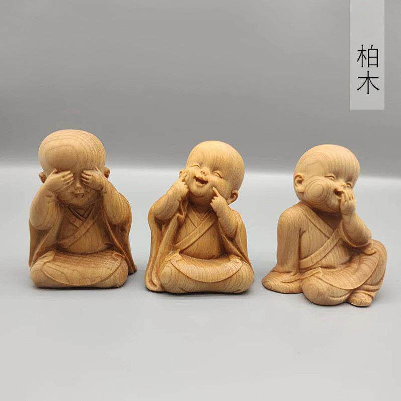 柏木雕刻小和尚一套摆件摆饰摆件文玩家居书房客厅艺品厂家