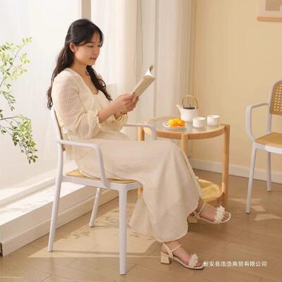 藤编塑料椅子用可简叠放餐加厚靠背MEA椅仿藤椅椅约餐厅家椅子扶