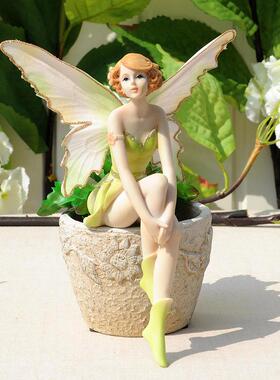 厂家绿色花仙子女孩天使家居装饰摆件创意样板房礼品树脂工艺品