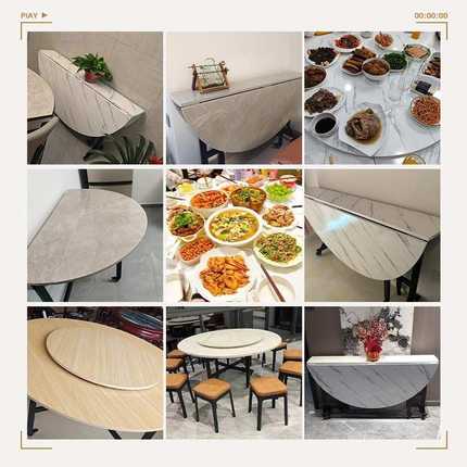 圆桌多功能餐桌折叠家用出租房吃饭小户型移动简易饭桌隐形桌子可