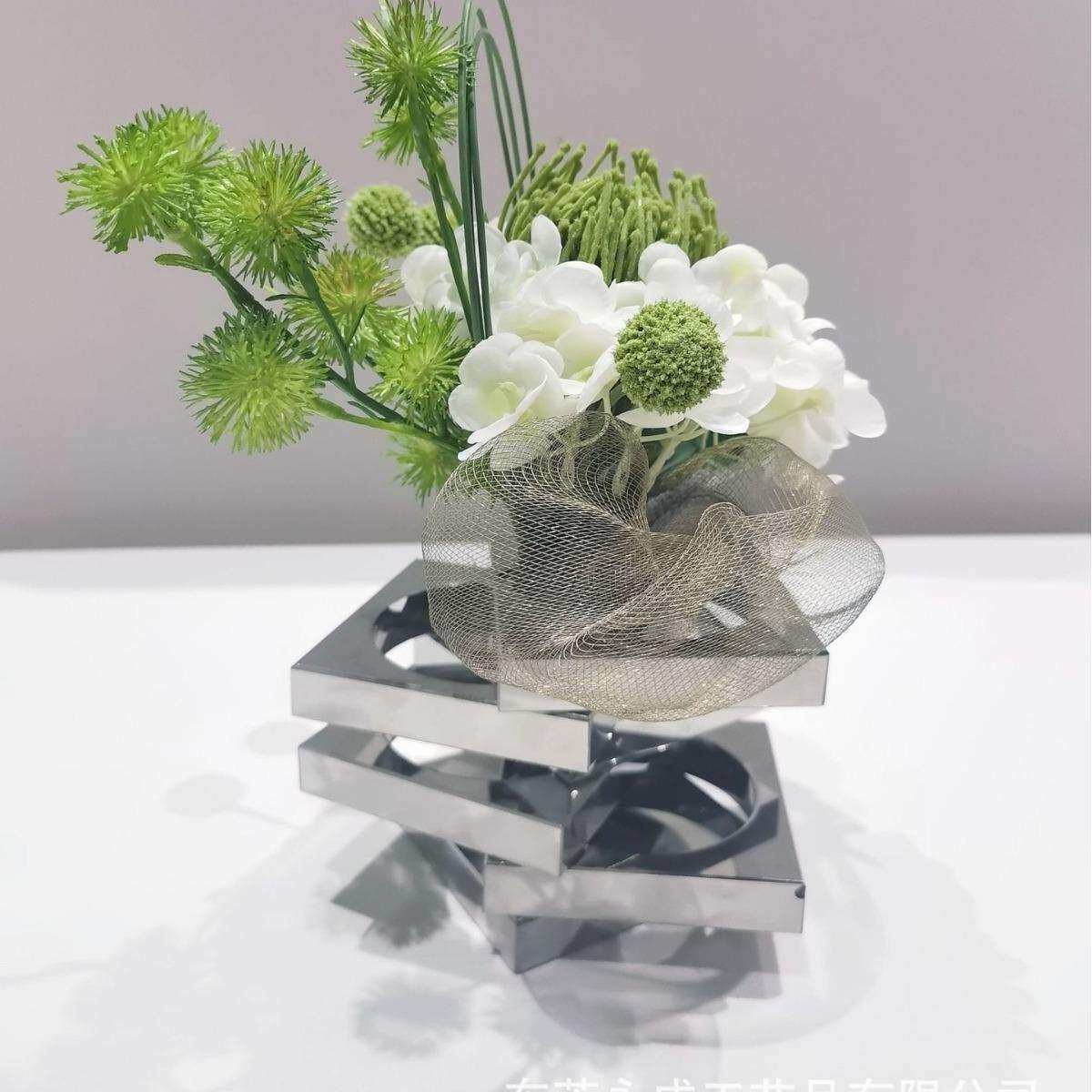 新中式仿花艺真轻奢电镀室花瓶针垫花艺摆HY16815件样板间茶几真