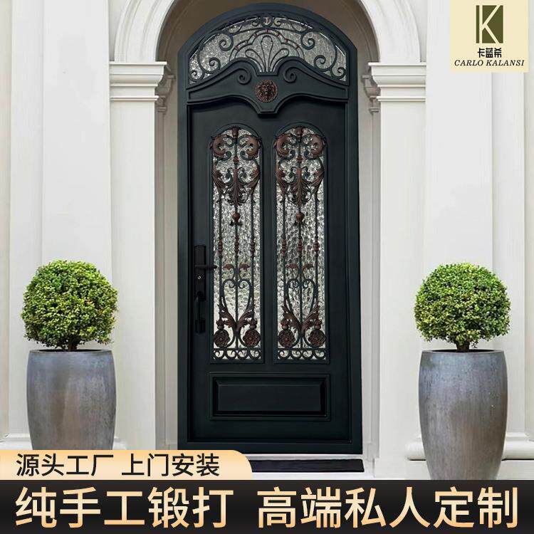 铁艺门纯手工锻打推拉门别墅玻璃门源头工厂跨境定制
