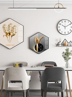 新中餐厅装厅画饭餐桌两饰联组合创意EFZ暖居如意客厅壁画钟式表