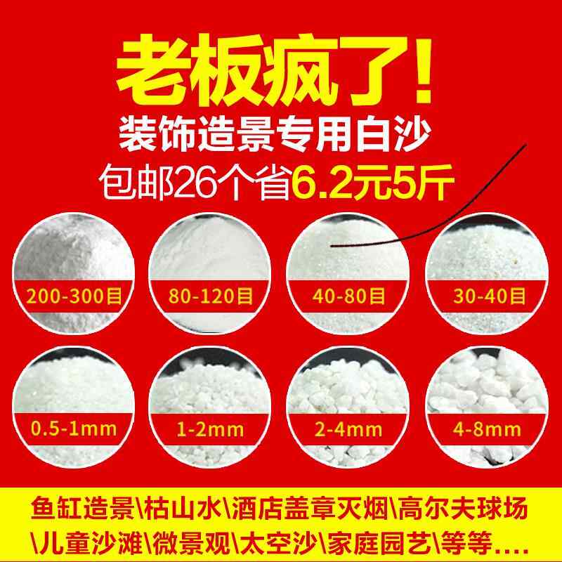 石英砂白色粗砂中砂细砂鱼缸底沙白沙子灰缸用石英砂颗粒水处理