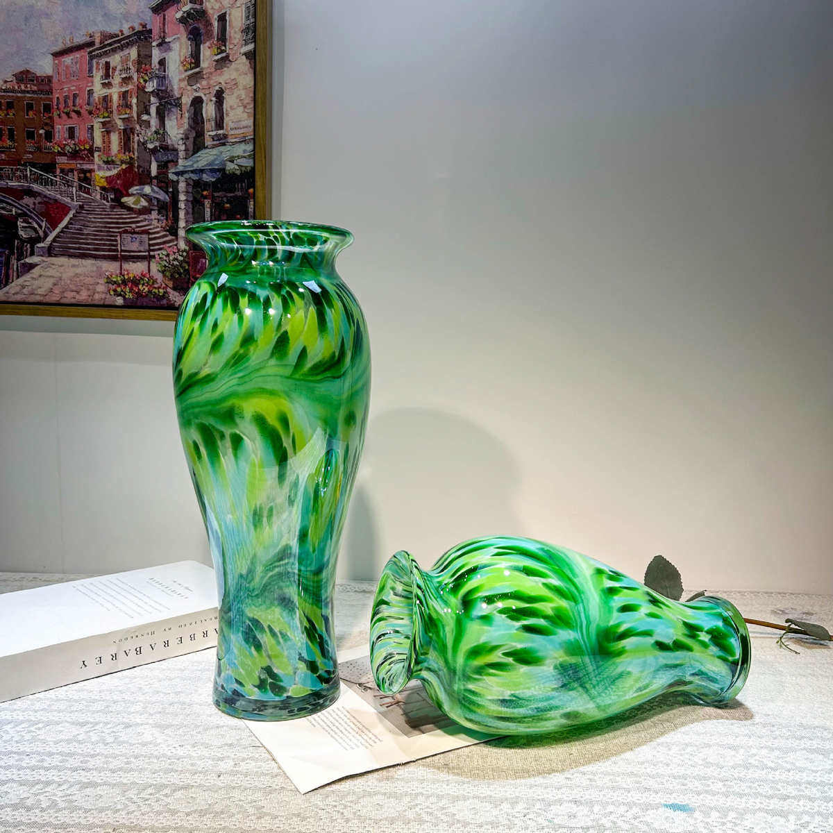 中古风艺术孔雀翎琉璃花瓶客厅电视柜餐桌玄关创意插花摆件装饰品