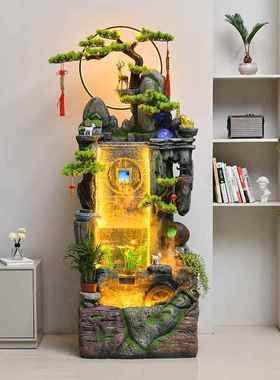 中式假山流水喷泉摆件客厅招财风水轮循环水生财加湿器高山水景观