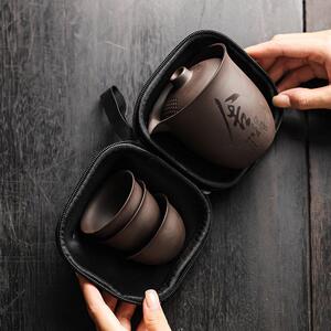 紫砂旅行茶具套组可携式功夫茶具户外泡茶器快客杯一壶六杯茶壶茶